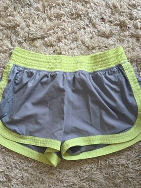 Champion Light Gray Athletic Shorts with Neon Yellow Trim